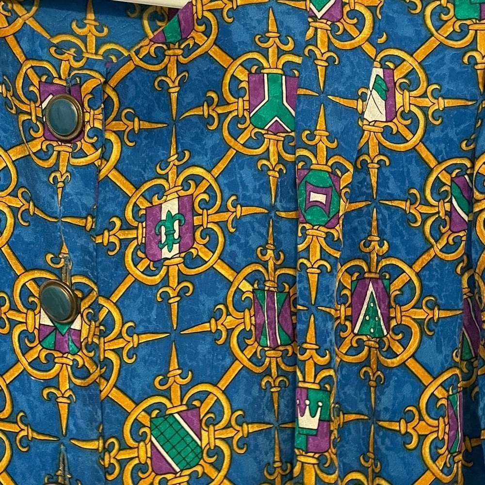 Adrianna Papell Blue and Gold Patterned Midi Dress - Picture 4 of 6